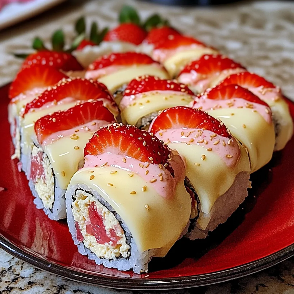 Elegant Strawberry Shortcake Cheesecake Dessert Sushi Rolls with Fresh Berries